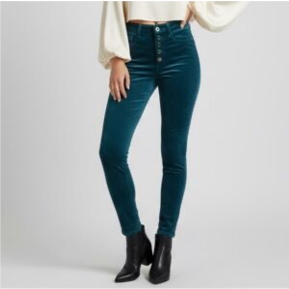 Anthropologie Pilcro High-Rise Blue Corduroy Button Fly Skinny Pants Women's 26 - Picture 1 of 5